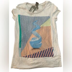 Bench White Tee with Blue and Pink Abstract Design NWT